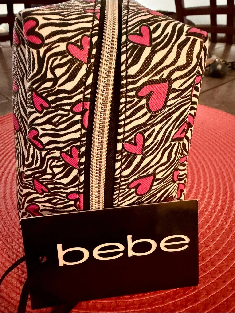 Bebe Zebra Heart Print Cosmetic Bag NWT